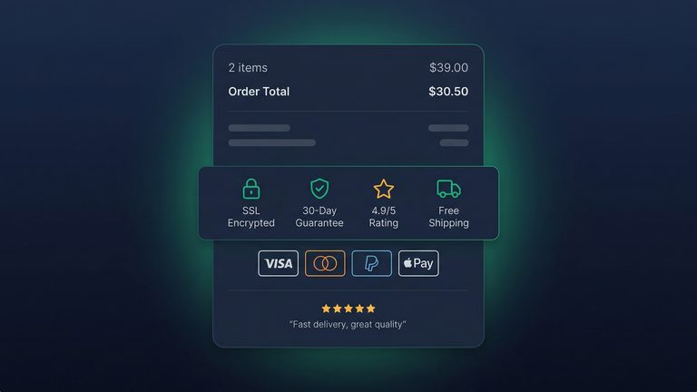 Trust signals and security badges on a checkout page