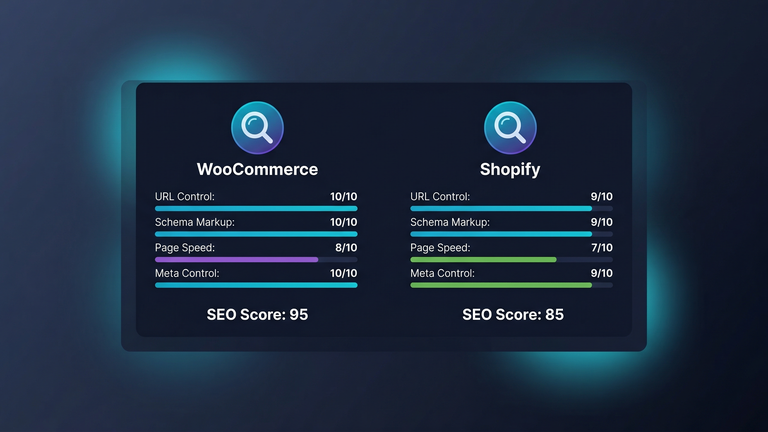 SEO capabilities comparison for WooCommerce and Shopify